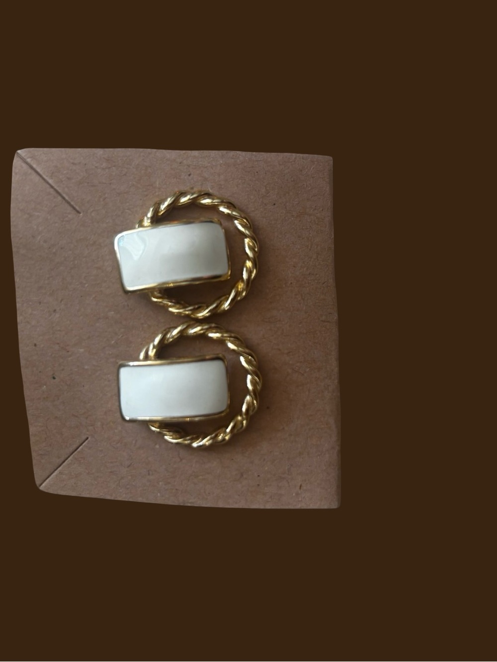 Gold-Tone Rope Circle White Enamel Clip-On Earrings